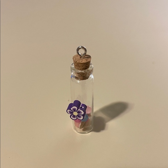 Hand Crafted Other - Miniature Glass Bottle with Purple Flower Necklace Charm NEW